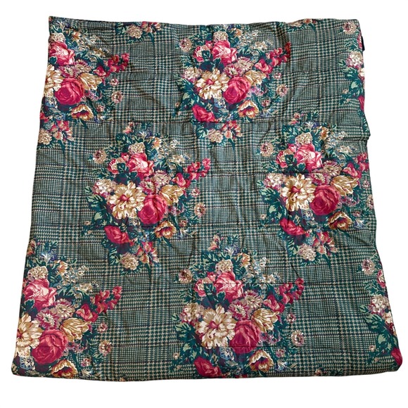 VTG Ralph Lauren Catherine King Comforter 2 Shams Set Green Floral Houndstooth